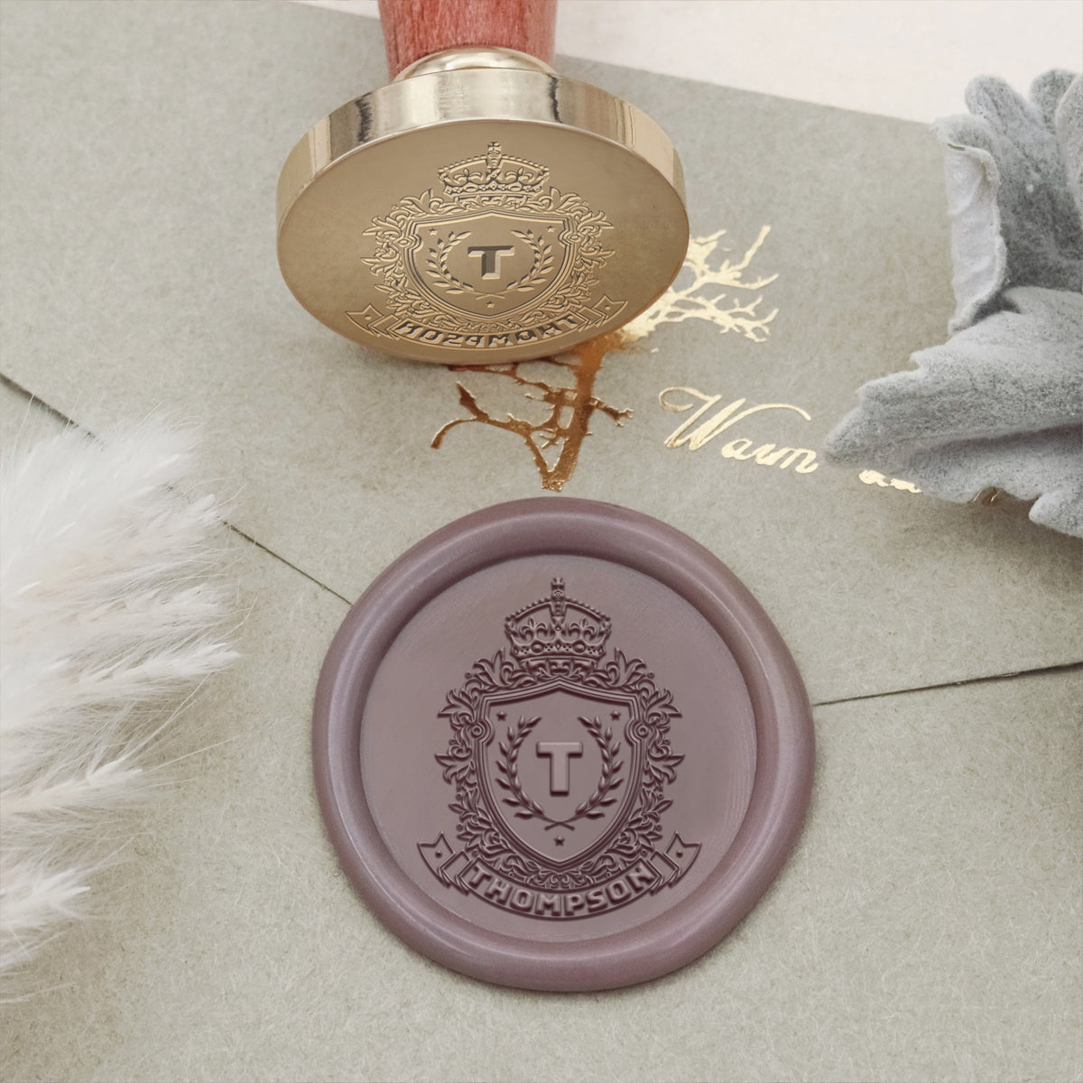 Sello de Caucho de Lacre Personalizado del Escudo Familiar Thompson 1