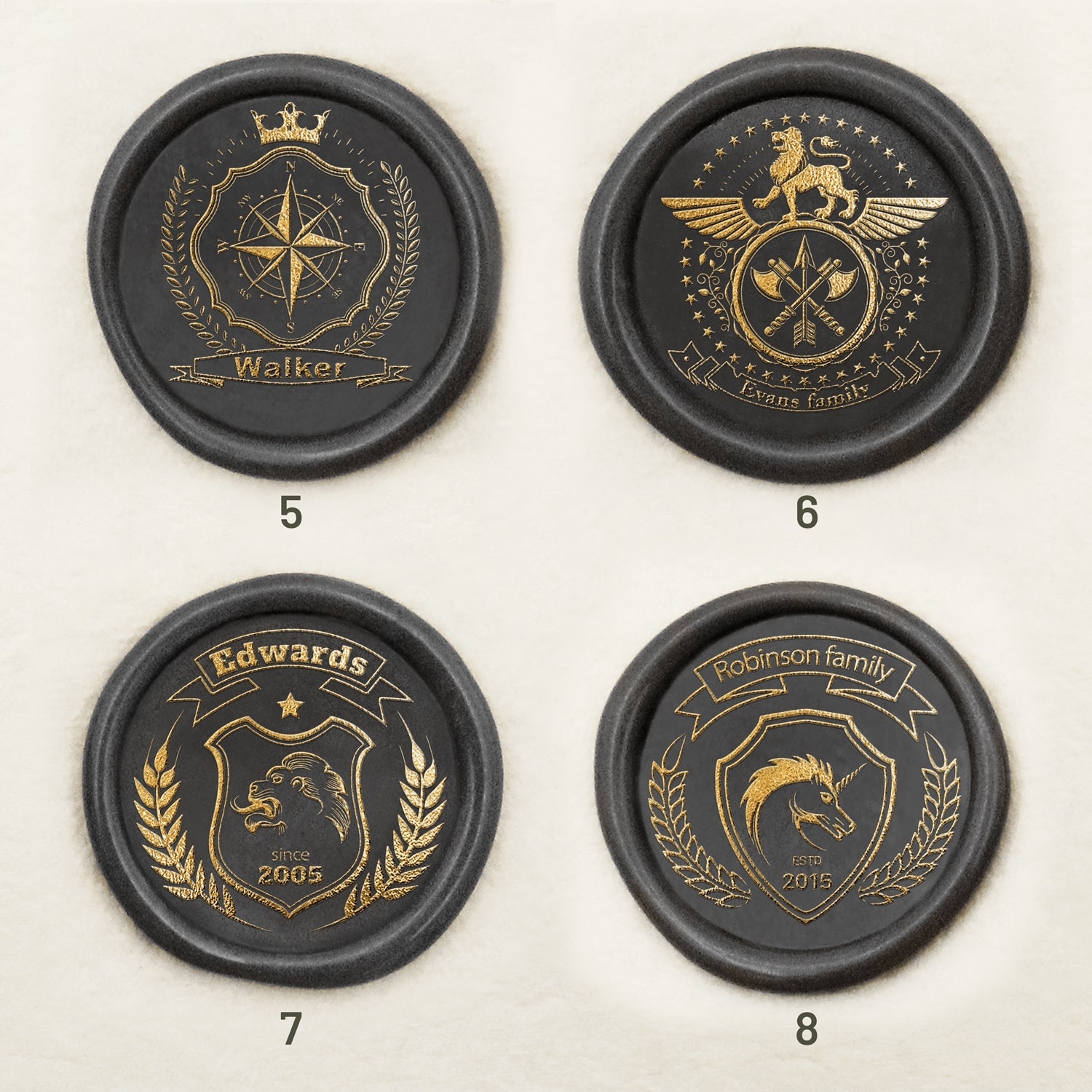 Sello de Caucho de Lacre de Escudo Familiar Personalizado (18 Diseños) sku-2