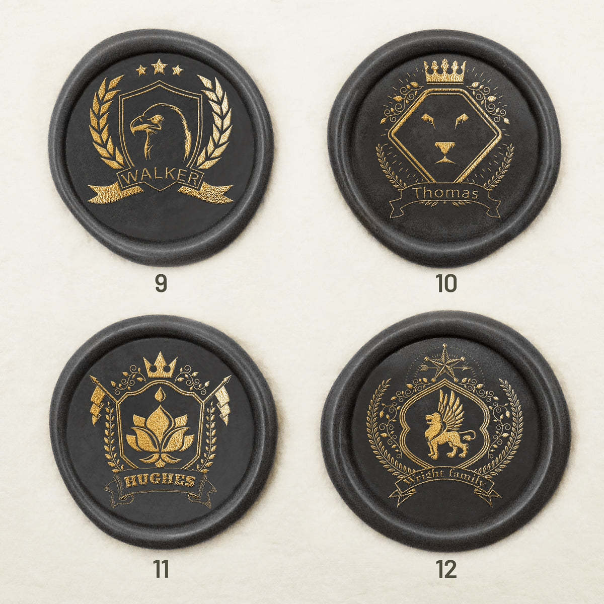 Sello de Caucho de Lacre de Escudo Familiar Personalizado (18 Diseños) sku-3