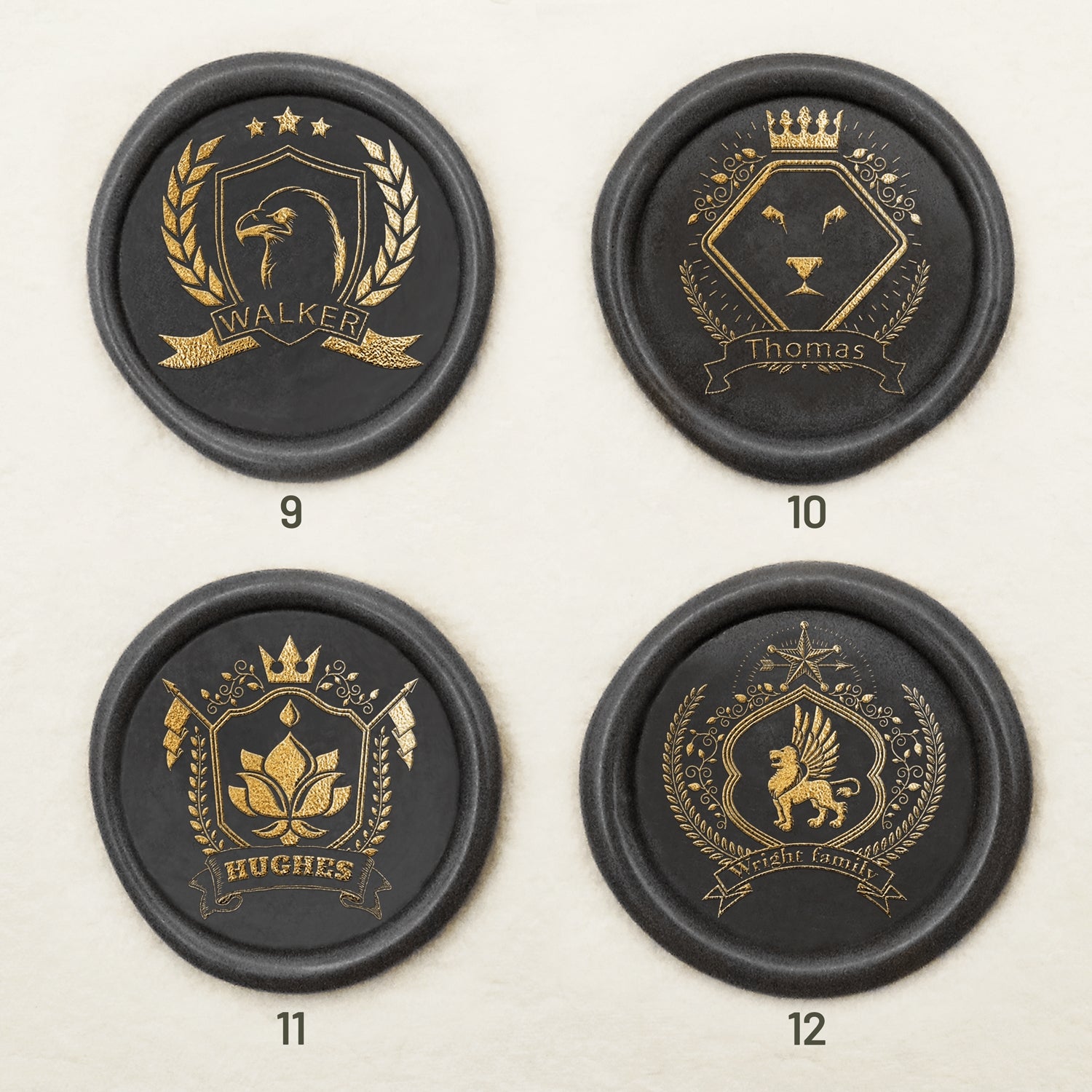 Sello de Caucho de Lacre de Escudo Familiar Personalizado (18 Diseños) sku-3