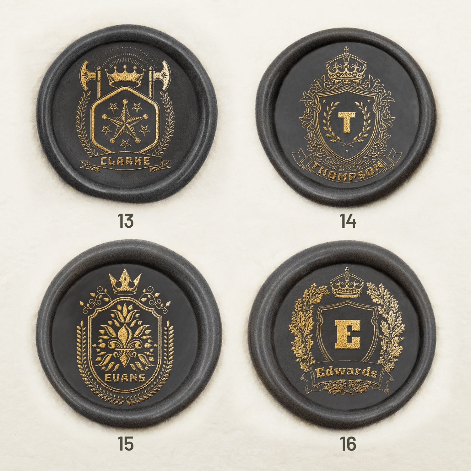 Sello de Caucho de Lacre de Escudo Familiar Personalizado (18 Diseños) sku-4