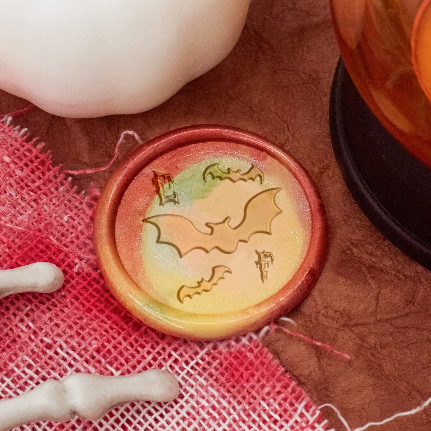 Sello de Lacre Personalizado de Enjambre de Murciélagos Halloween Nombre 2