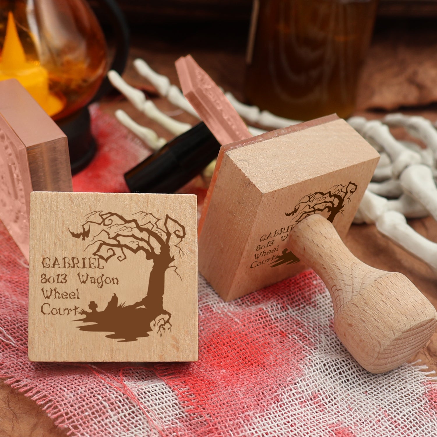 Sello de Caucho de Dirección de Halloween Árbol Espeluznante Personalizado3