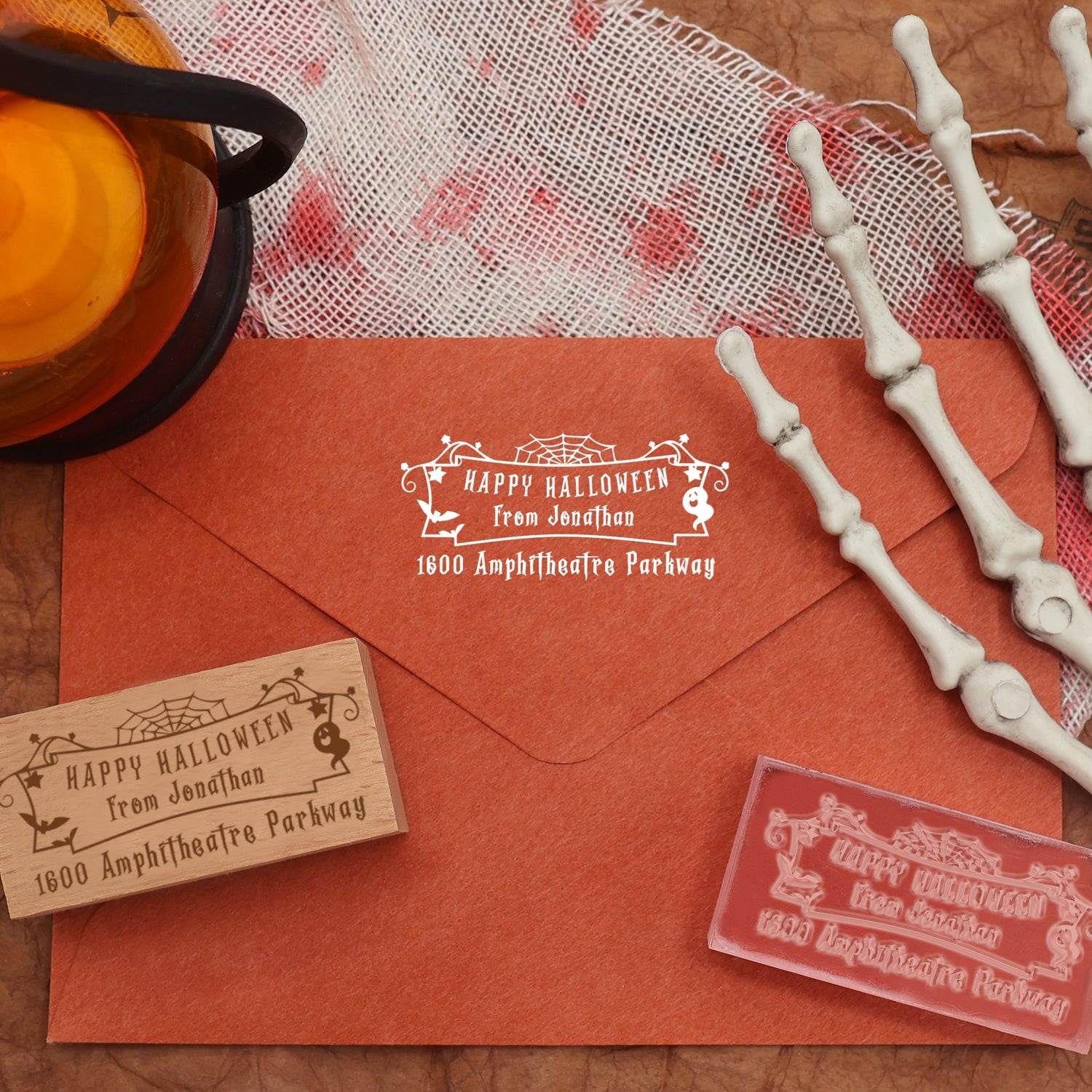 Sello de Caucho de Dirección de Retorno Rectangular Personalizado de Halloween (27 Diseños)