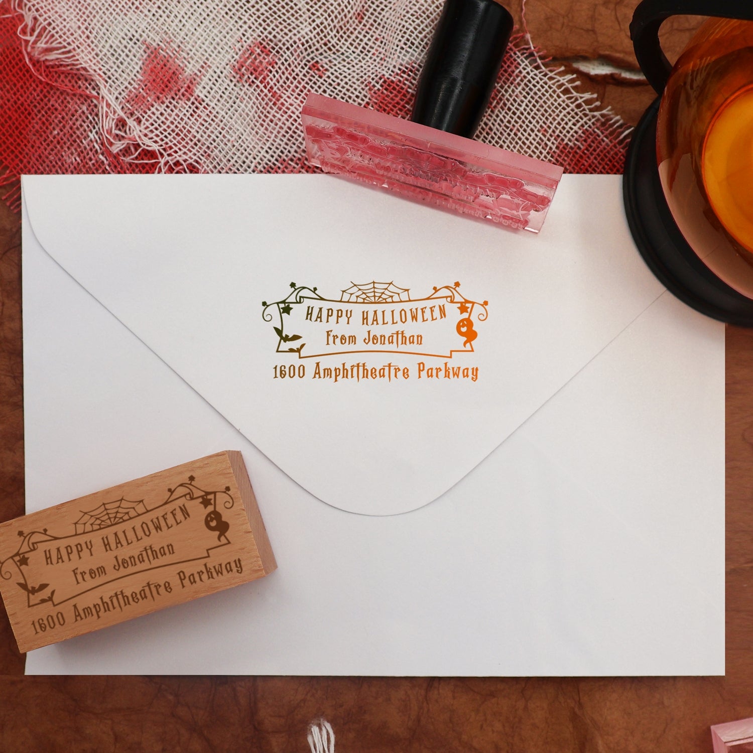 Sello de Caucho de Dirección de Retorno Rectangular de Halloween Personalizado (27 Diseños)2