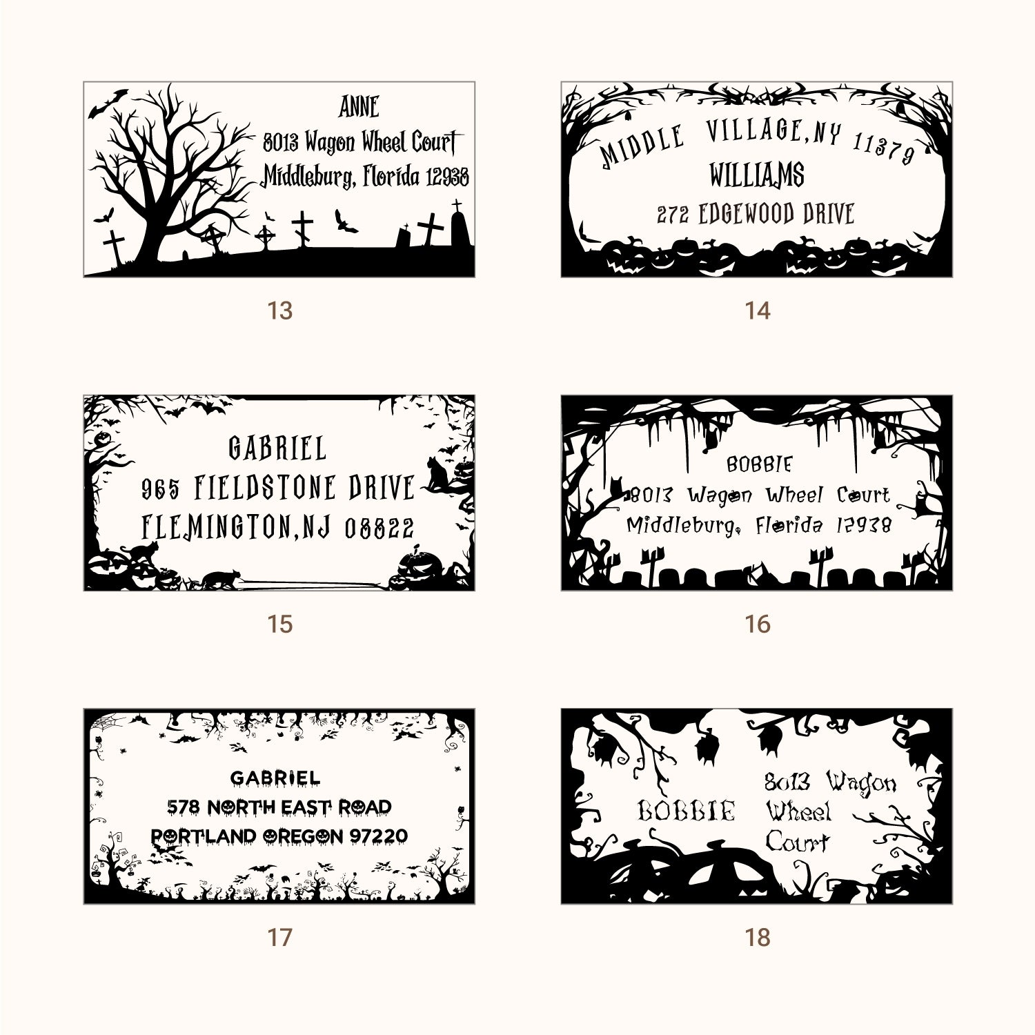 Sello de Caucho Personalizado Rectangular de Dirección de Retorno de Halloween (27 Diseños)-sku3