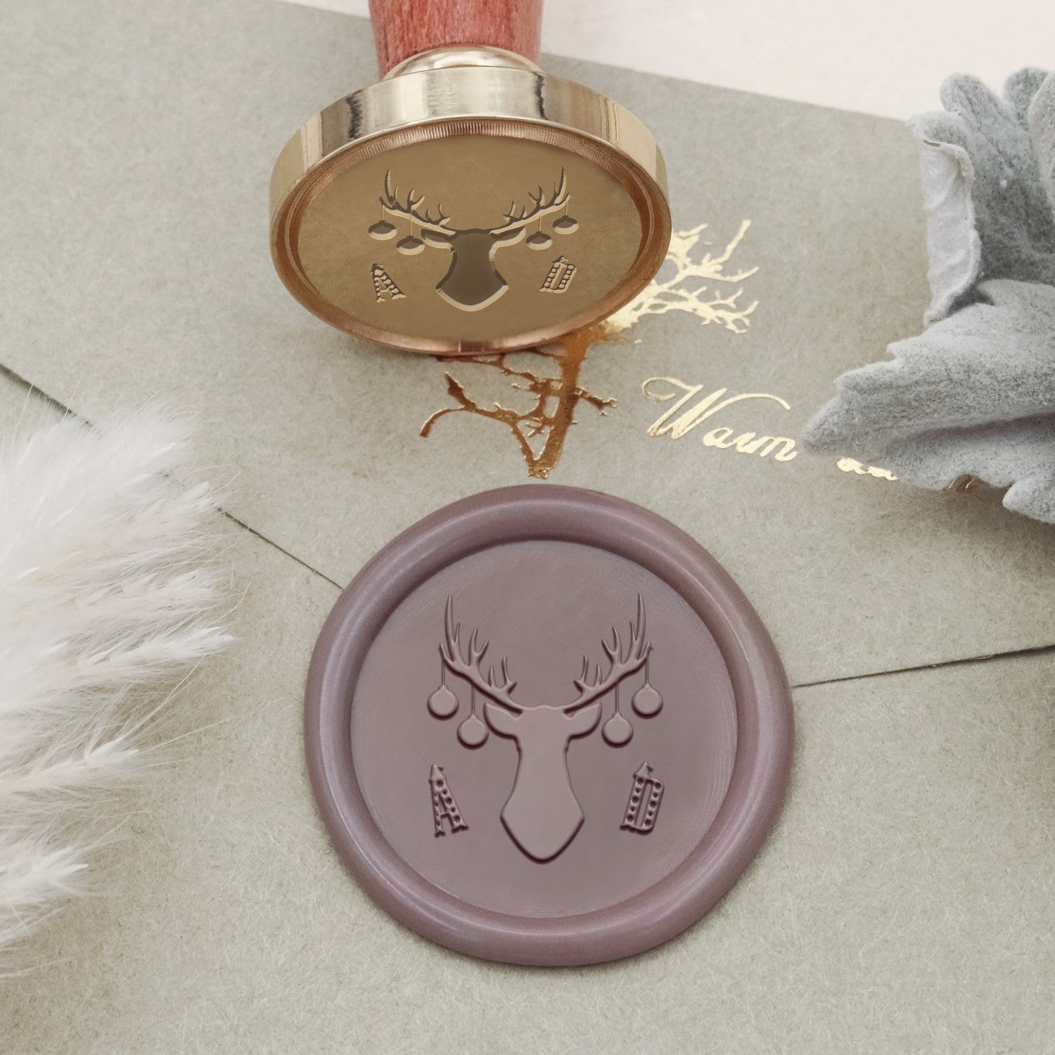 Sello de Lacre de Navidad Personalizado con Cabezal de Alce y Nombre