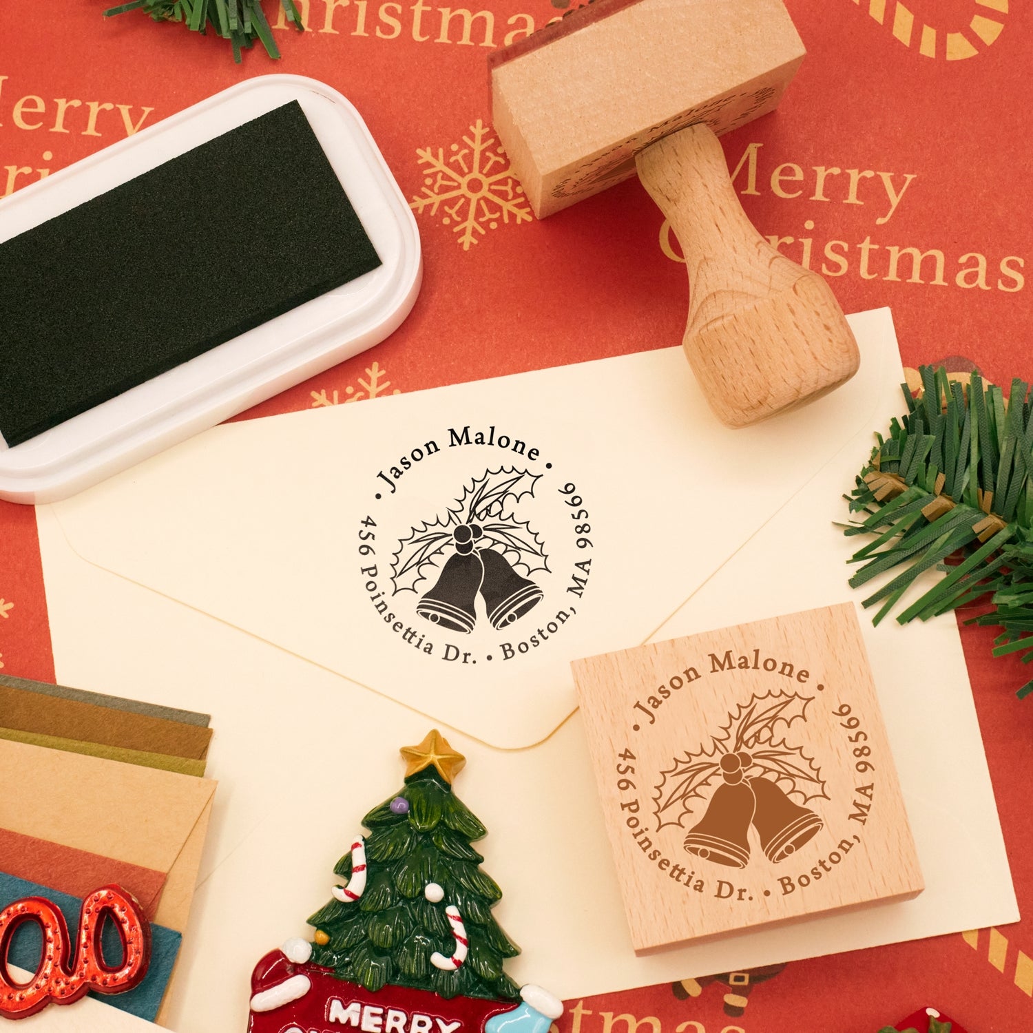 Sello de Caucho de Dirección de Campana de Navidad Personalizado