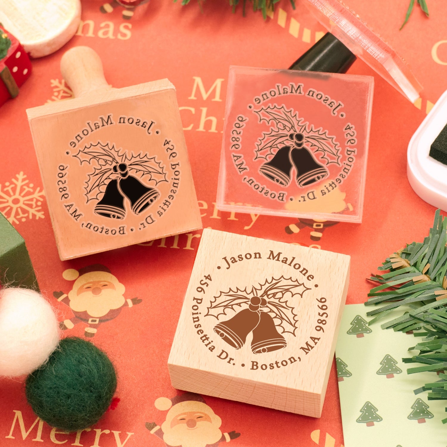 Sello de Caucho de Dirección Personalizado Campana de Navidad1