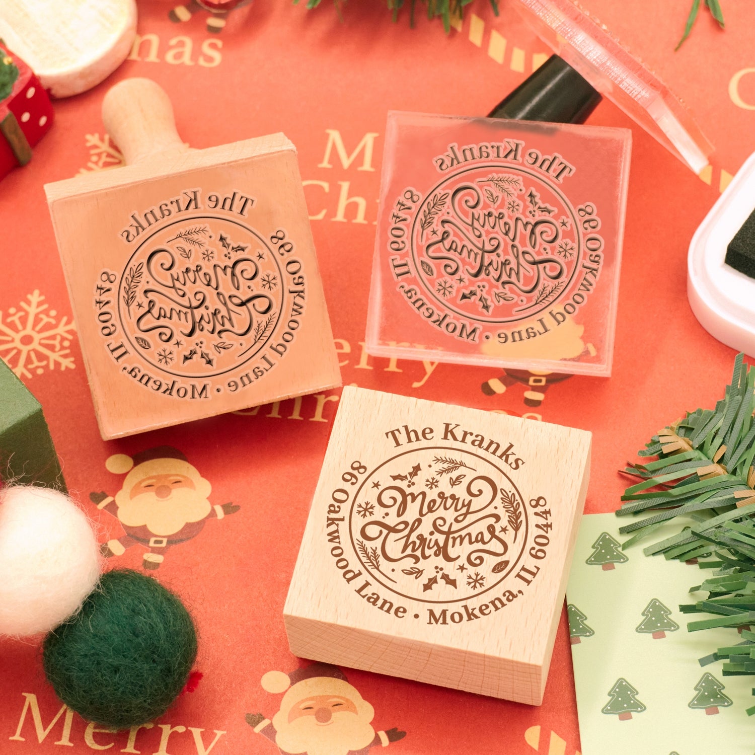 Sello de caucho personalizado de dirección con texto de Feliz Navidad1