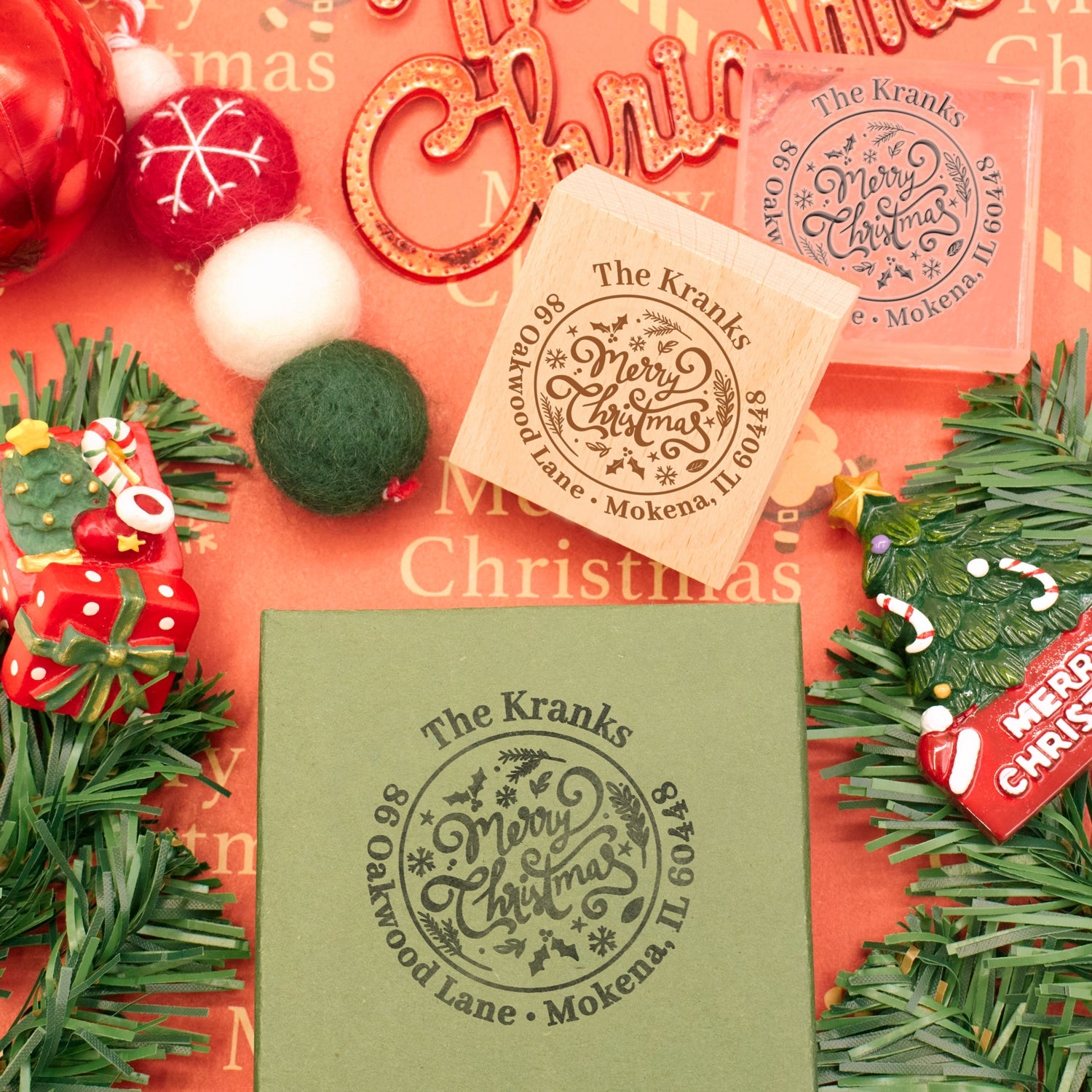 Sello de Caucho de Dirección de Texto Personalizado Feliz Navidad2