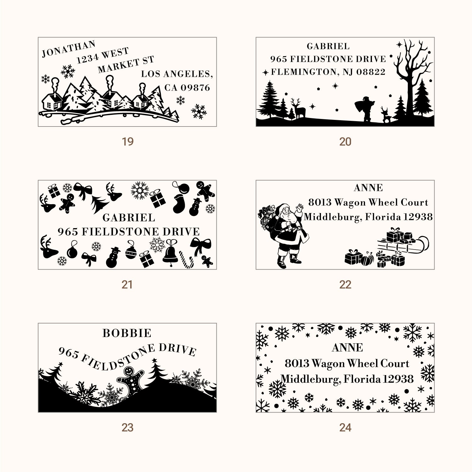 Custom Christmas Rectangle Address Rubber Stamp (27 Designs)44