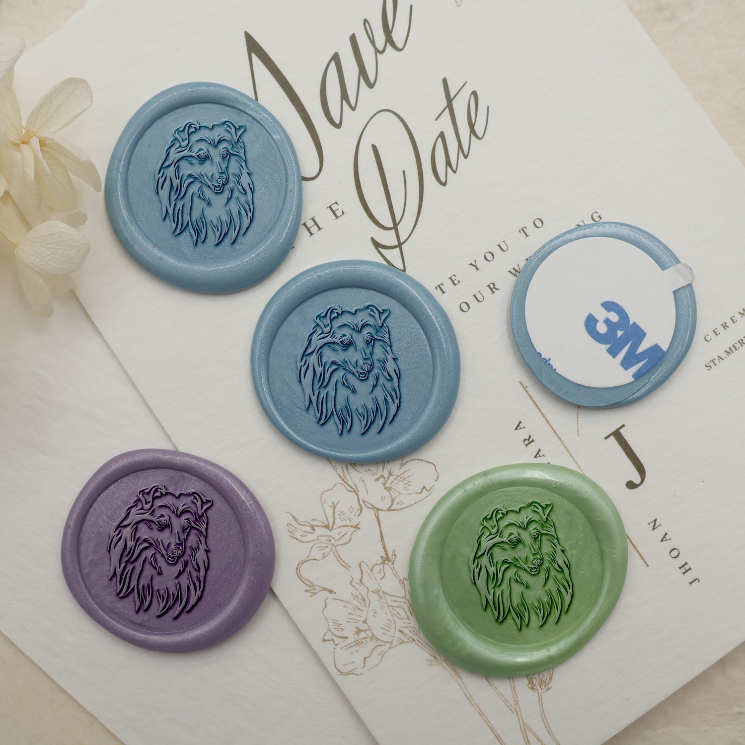 Sello de Lacre con Sello de Caucho de Perro Border Collie - Stamprints2