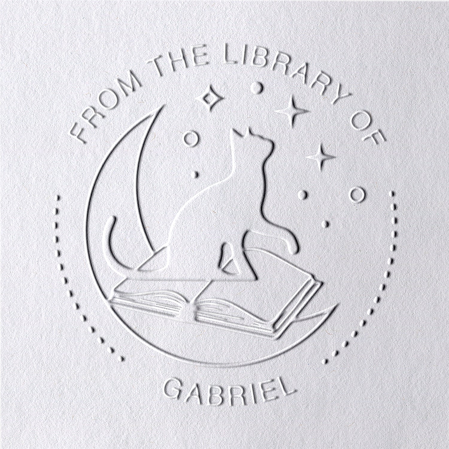 Sello en Seco de Libro Personalizado de Gato y Cielo Estrellado Sello en Seco de Libro Personalizado de Gato y Cielo Estrellado2-11