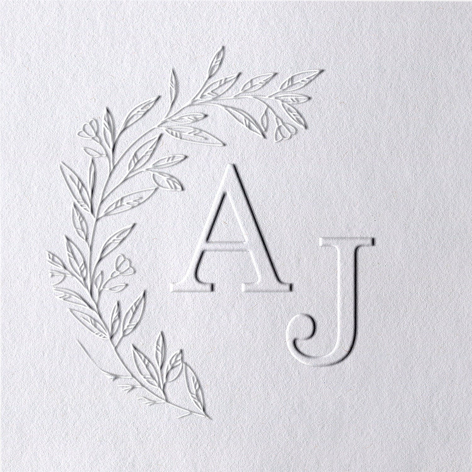 Sello en seco de Monograma de Boda con Iniciales Botánicas Personalizadas - Estilo 2 Sello en seco de Monograma de Boda con Iniciales Botánicas Personalizadas - Estilo 221