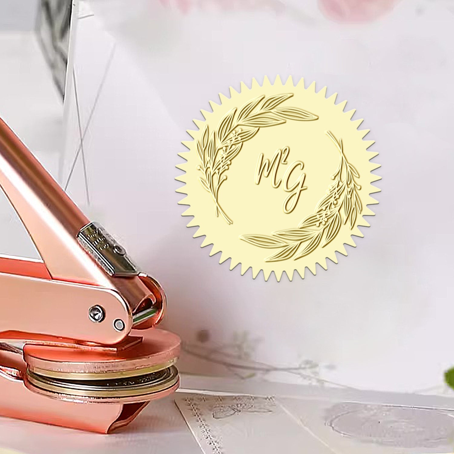 Sellos secos de Monograma de Boda con Iniciales Personalizadas (36 Diseños) 111