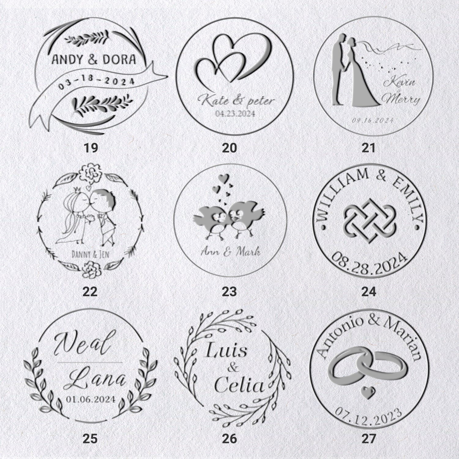 Sello en Seco de Nombre de Boda Personalizado (27 Diseños) 19-27_31