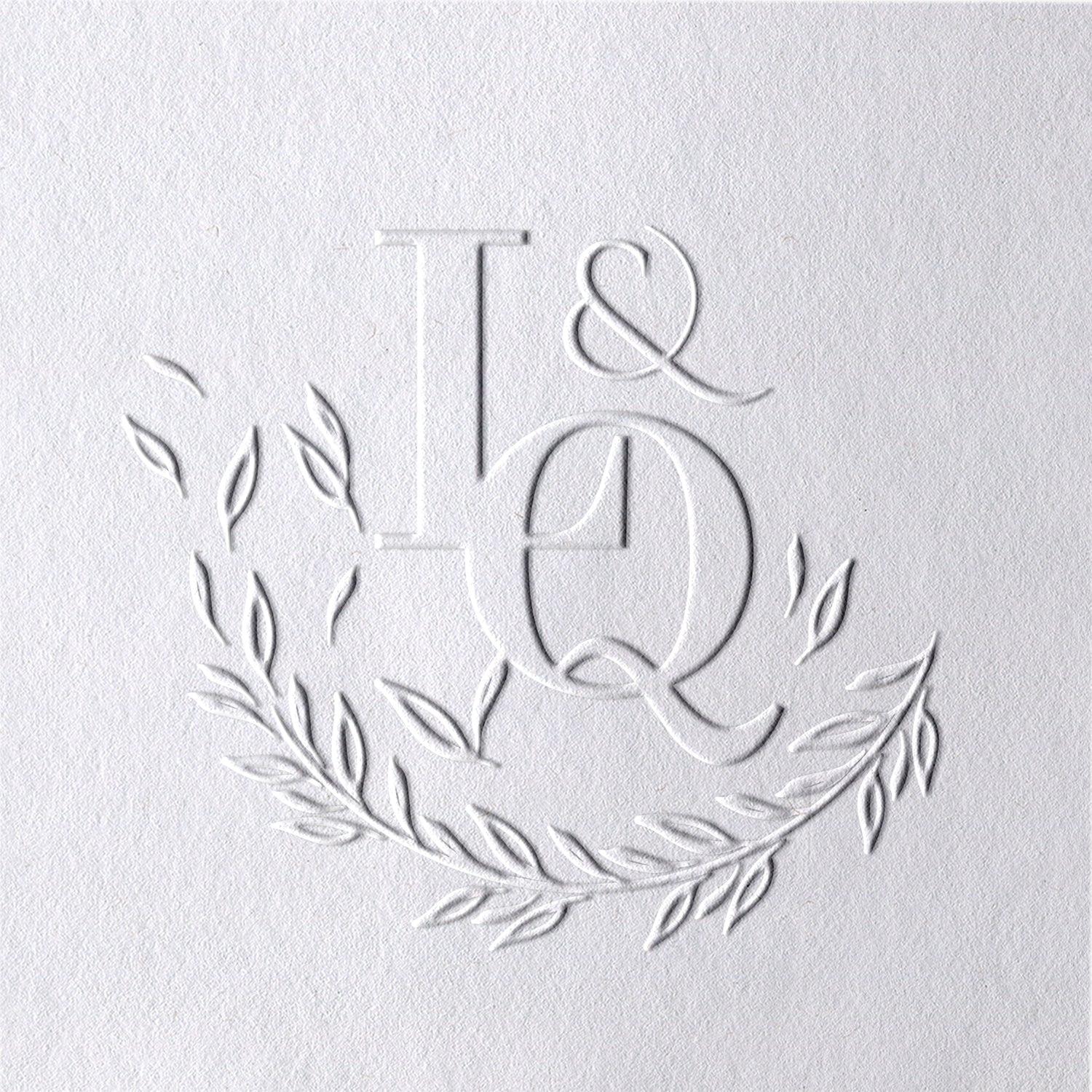Sello en Seco Personalizado de Iniciales de Boda con Rama de Olivo Cayendo 121