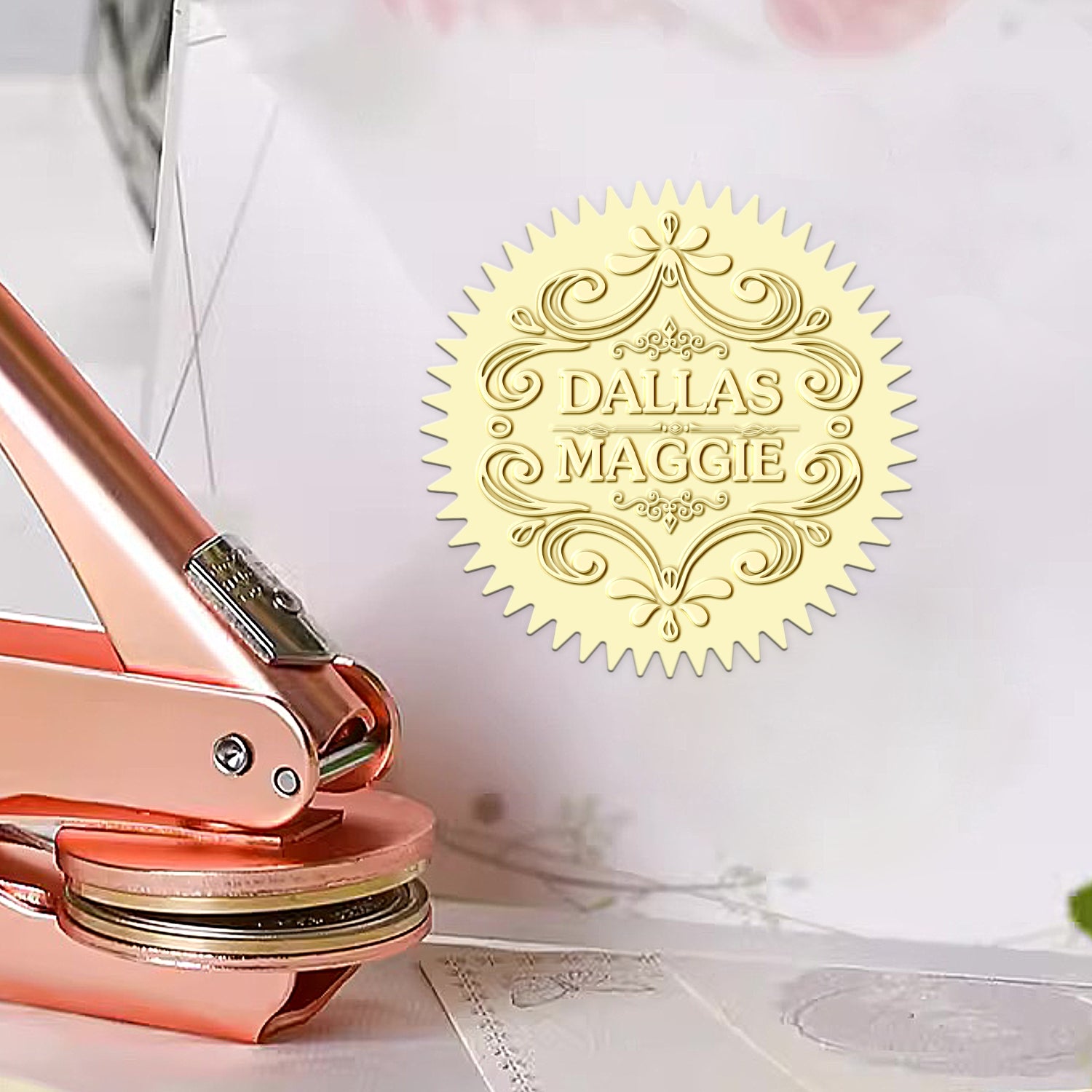 Sello en Seco Personalizado de Boda con Patrón Elegante 1151