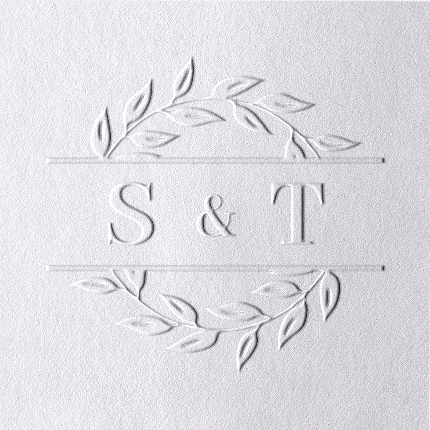 Sello en seco personalizado de iniciales de boda con rama doble 271