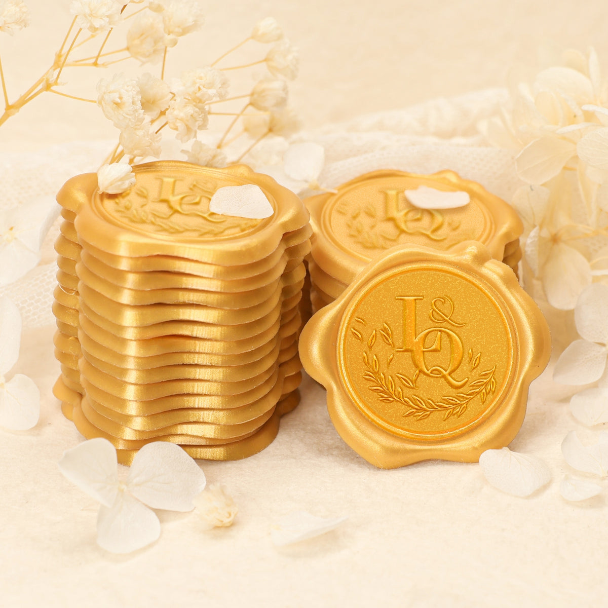 Pegatinas de Sello de Lacre con Monograma de Boda de Rama de Olivo Caída Personalizado 2-12