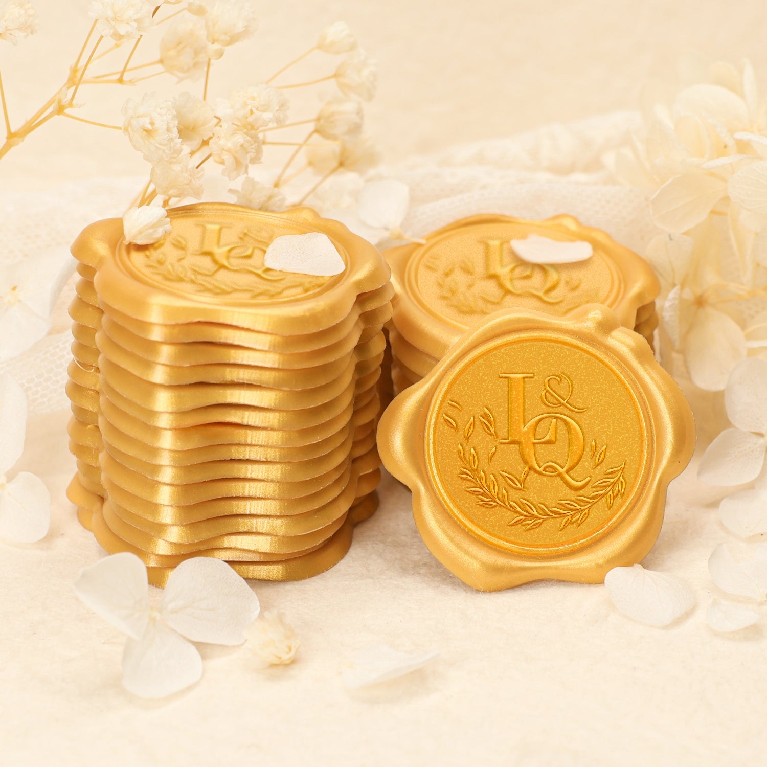 Pegatinas de Sello de Lacre con Monograma de Boda de Rama de Olivo Caída Personalizado 2-12