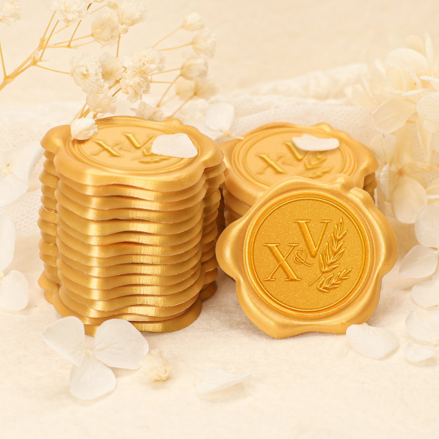 Pegatinas de Sello de Lacre con Monograma de Boda de Rama de Olivo Personalizado 2-11