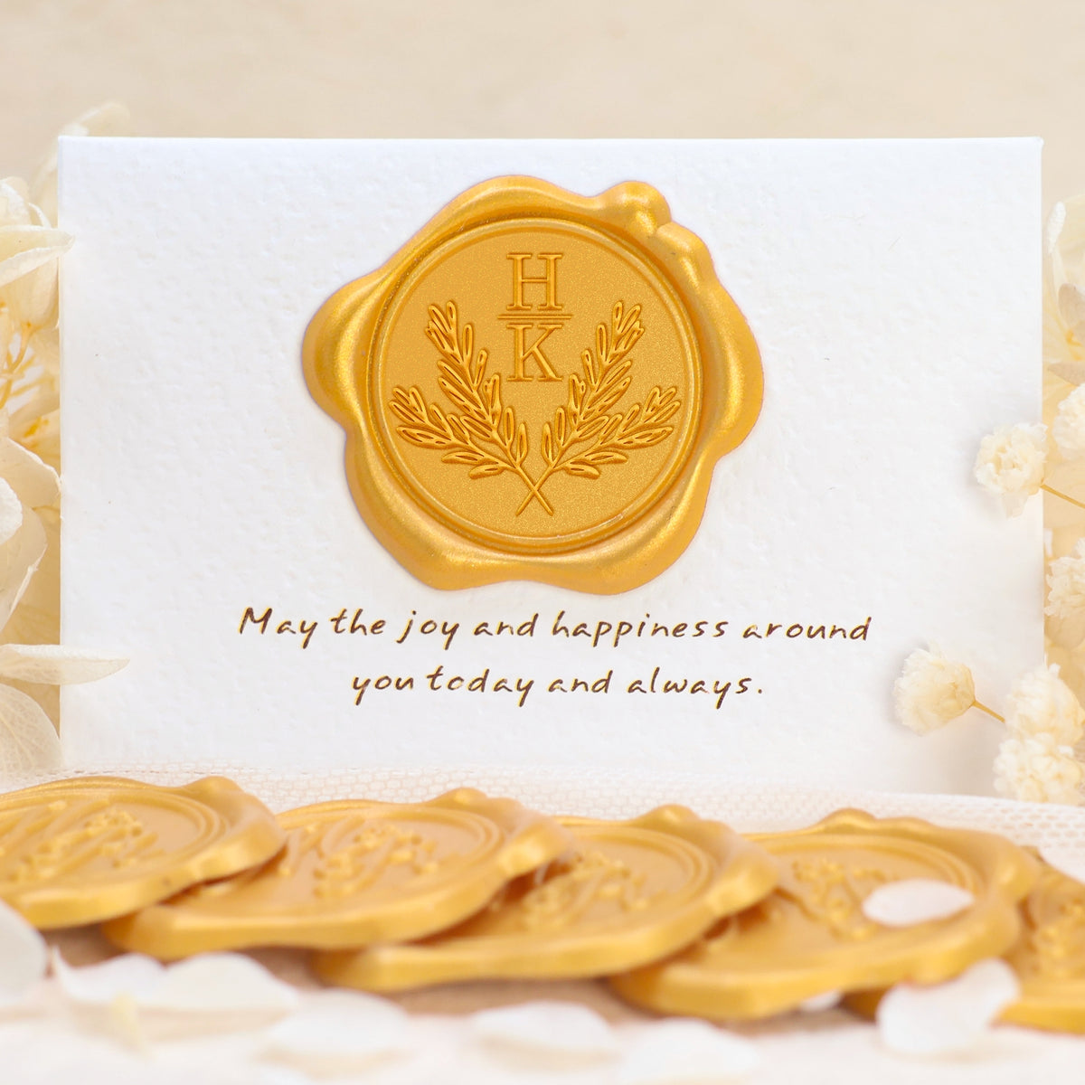 Pegatinas de Sello de Lacre con Monograma de Boda de Ramas de Olivo Cruzadas Personalizado 1-13
