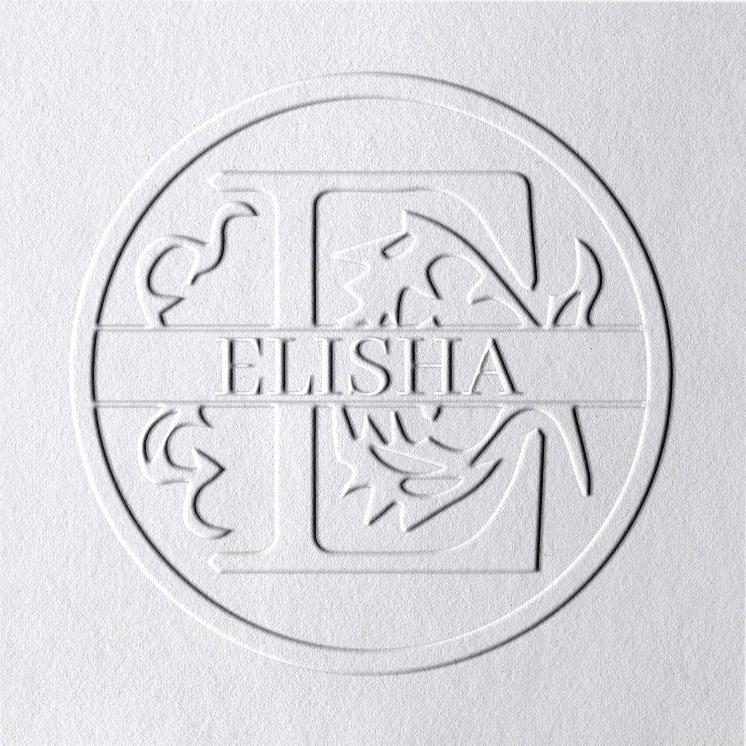 Sello en seco personalizado de nombre floral de 26 letras - E E1