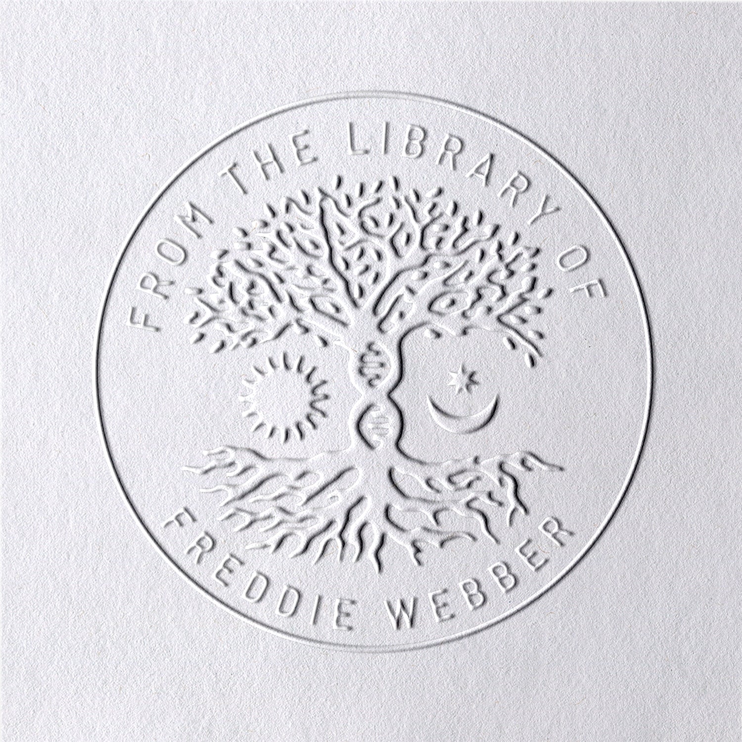 Sello en Seco de Libro Árbol de la Vida Personalizado de la Biblioteca2