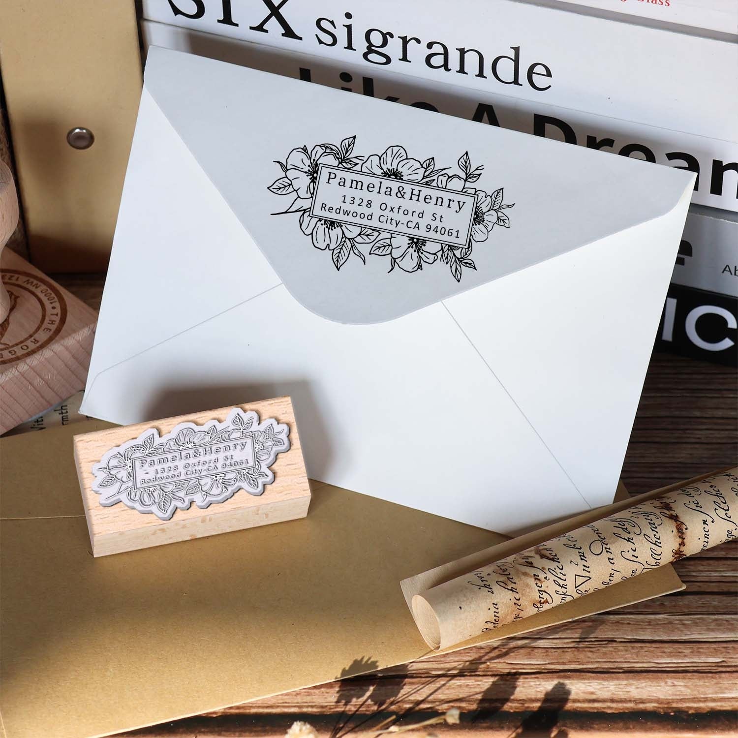 Sello de Caucho de Madera Personalizado para Dirección1