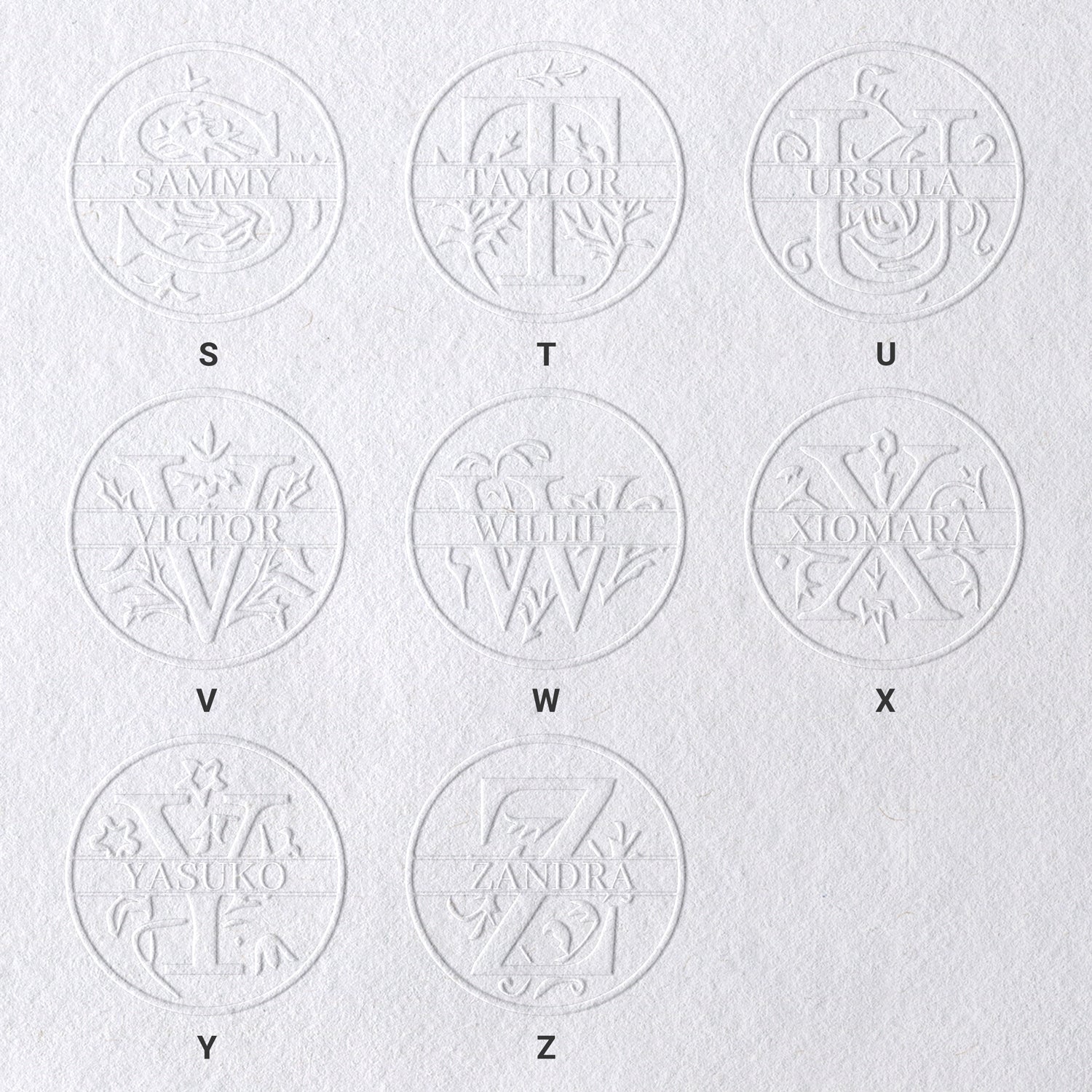 Sello en Seco de Nombre Floral Personalizado de 26 Letras sku-31