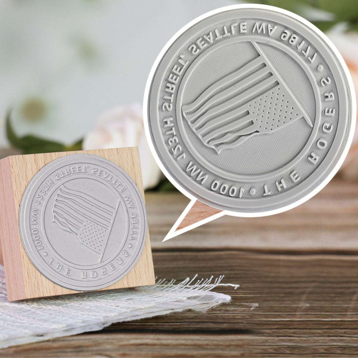 Sello de Caucho de Madera Cuadrado Personalizado de Dirección5