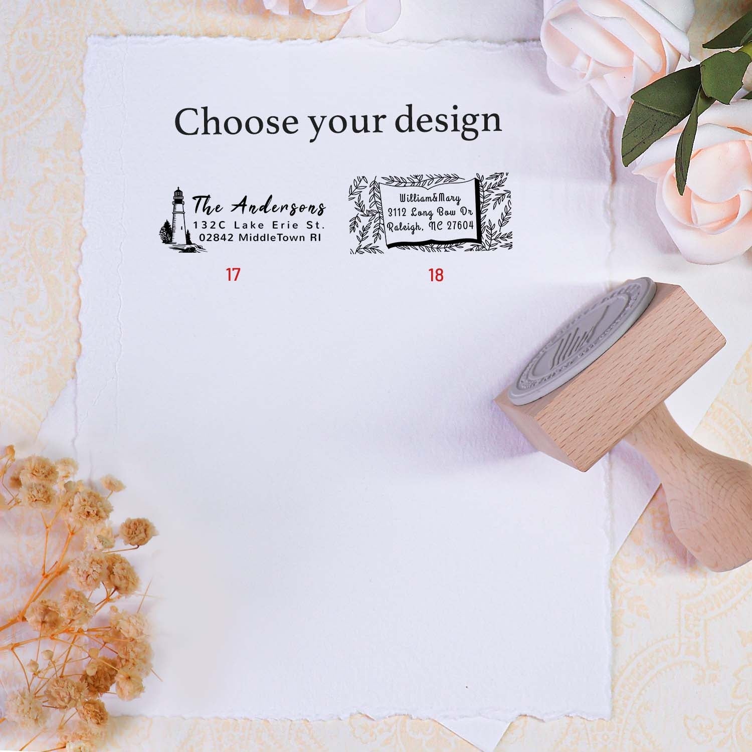 Sello de Caucho Personalizado Rectangular de Madera para Dirección - 18 Diseños3