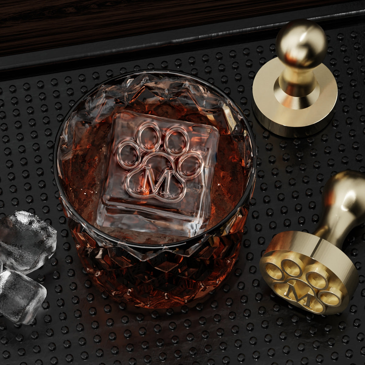 Sello de caucho de hielo de latón con monograma de pata de mascota para Bartender y planificador11